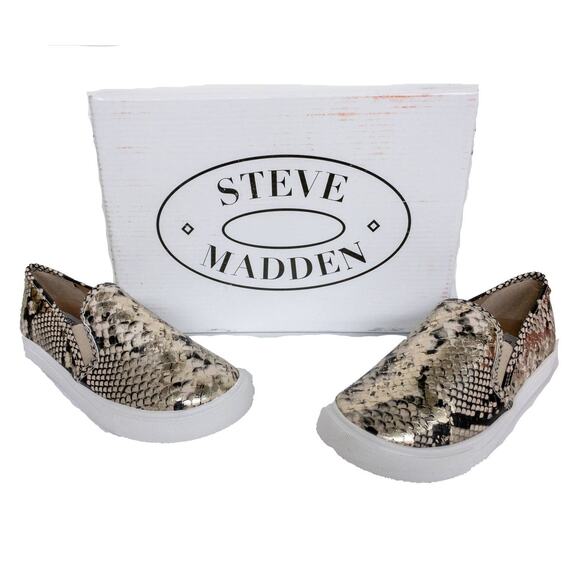 New Steve Madden Metallic Gold Snakeskin Symba Platform Slip On Sneakers 6.5 - Picture 2 of 10